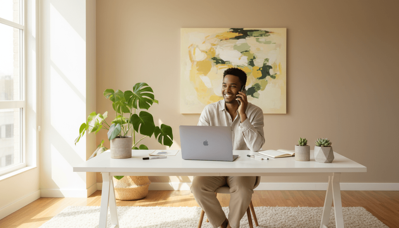 Creator taking a monetized call at their workspace