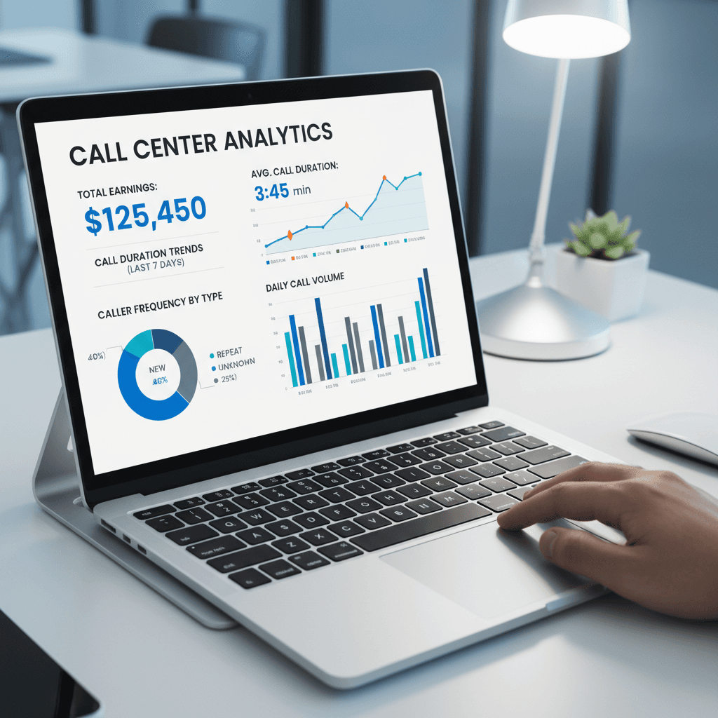 Analytics dashboard showing call earnings and metrics