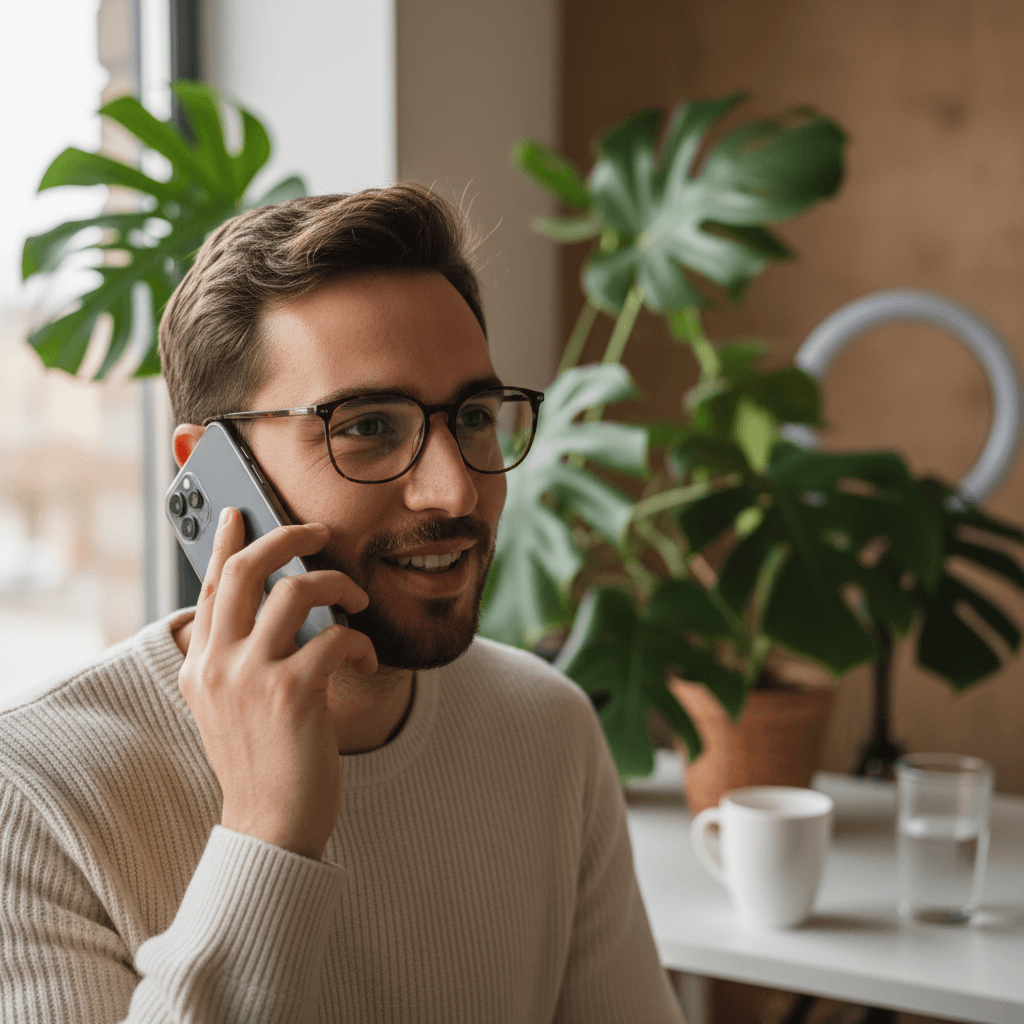 Content creator on a phone call using callme