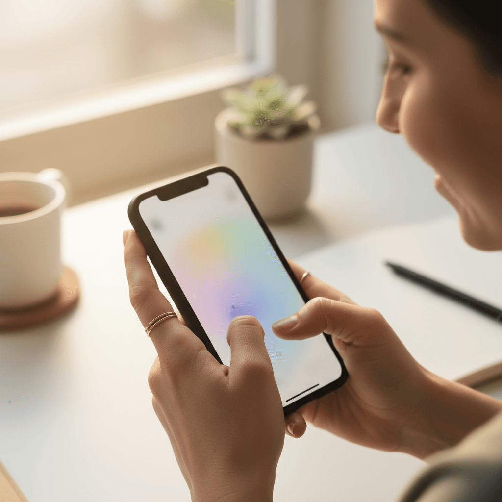 Content creator engaging with callme app on smartphone