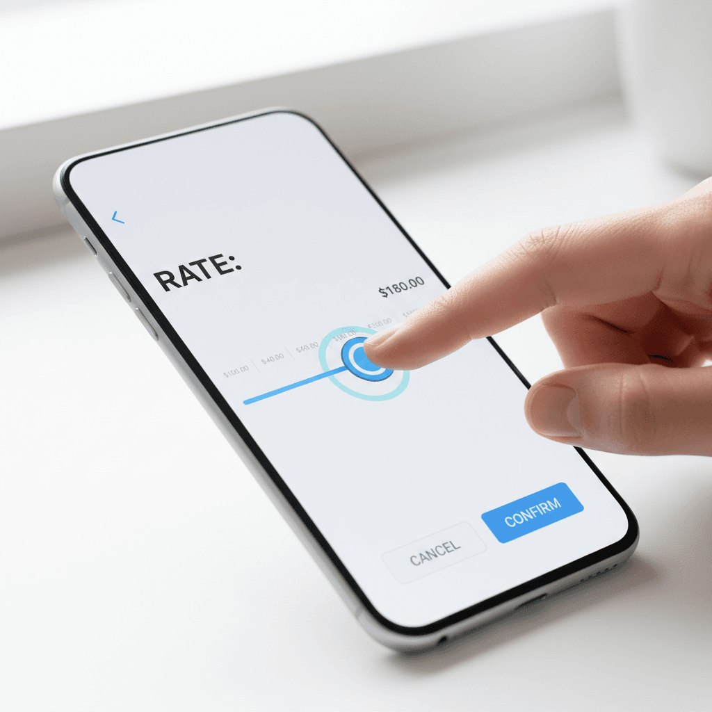 Content creator adjusting custom call rates on phone