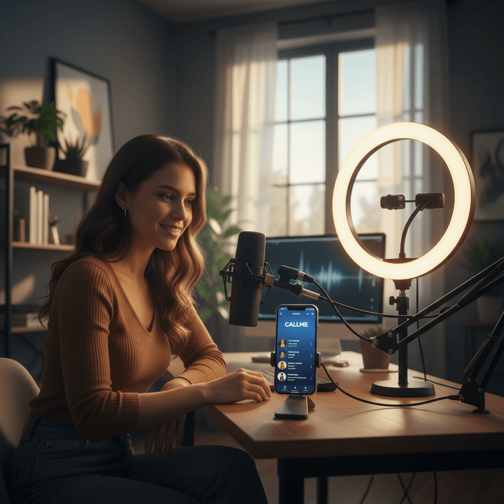 Content creator using callme app at their workspace