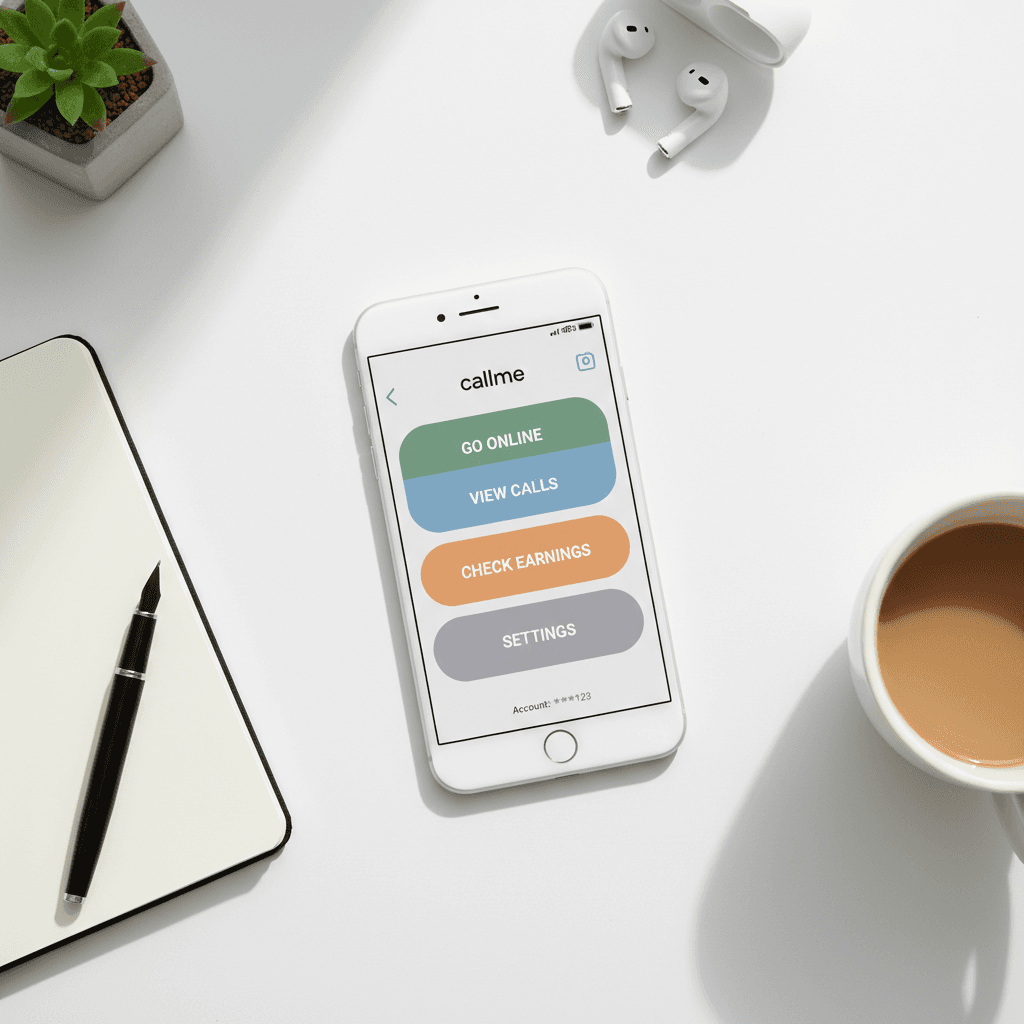 callme app home screen interface
